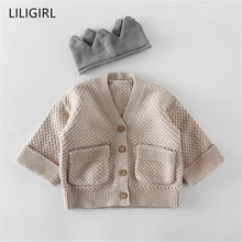 LILIGIRL/Хлопковые свитера для маленьких девочек и мальчиков, одежда, зимний плотый вязаный кардиган, теплый вязаный Повседневный шерстяной свитер с длинными рукавами для новорожденных