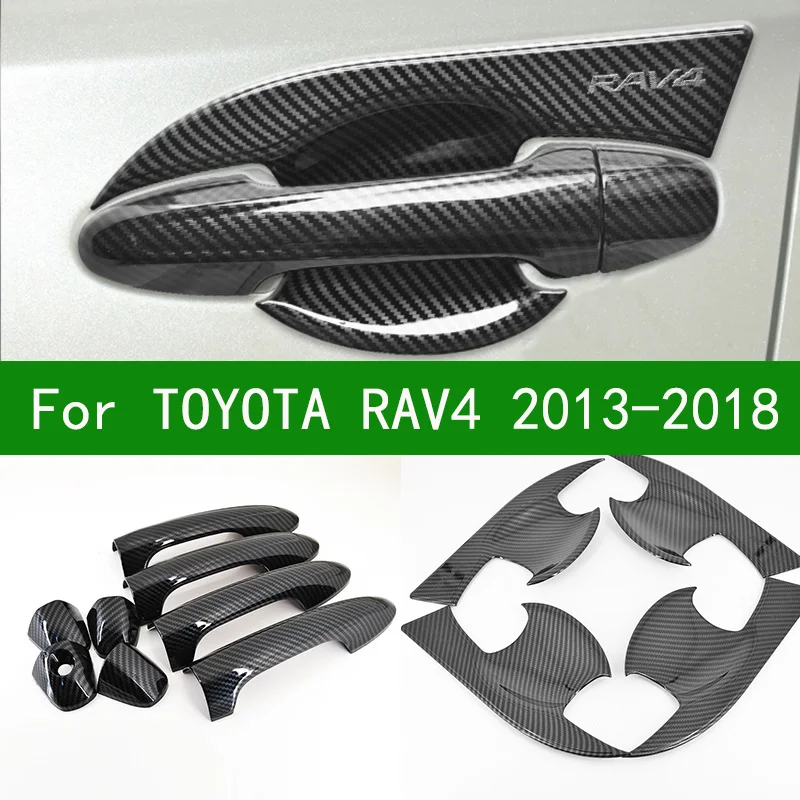 

FOR 2014-2017 TOYOTA RAV4 4/4.5 generation car door handle BOWL coverBlack carbon fiber pattern handle cover trim 2015 2016