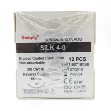 Зубная практика швов стерильные шелковые 4-0 плетеные черные 75 см с иглами 3/8 круг обратная резка 16 мм Нерассасывающиеся