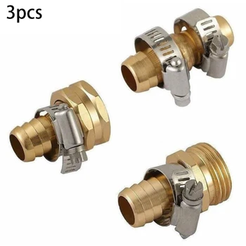 

3Ppc/set 5/8in Brass Garden Water Hose Repair Mender Set With Stainless Steel Clamps Connectors Kit