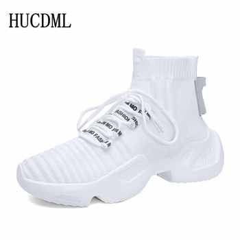 

HUCDML Mens Streetwear Casual Shoes Breathable Height Increasing 5.5cm High Top Platform Sock Sneakers Support Dropshipping