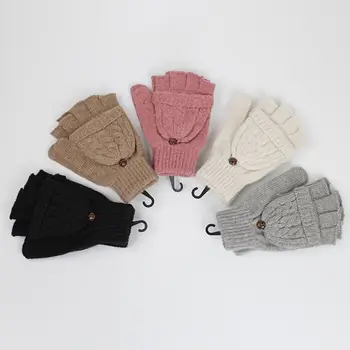 

Womens Cable Knit Fingerless Mittens Winter Convertible Gloves with Flip Cover Wrist Warmer