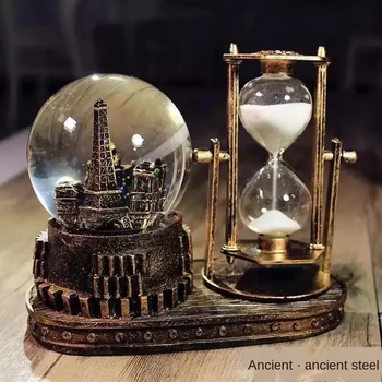 

New Explosive Retro Iron Tower Quicksand Flashing Light Crystal Ball Music Box Birthday Gift Home Decoration Ornaments