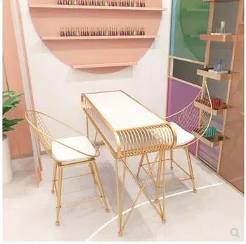 

Nordic net red marble manicure shop decoration table and chair set simple modern single double manicure table manicure table