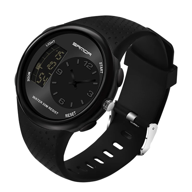Для мужчин двойной дисплей Многофункциональный цифровой наручные часы модные молодежь водонепроницаемый световой сигнализации спортивные кварцевые часы