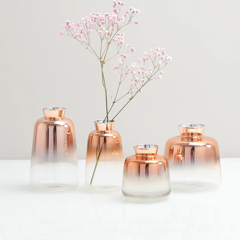 

Vase Nordic Simple Style Rose Gold Gradient Glass Vase Dry Flower Arrangement Table Decoration Flower Art Home Art Ins