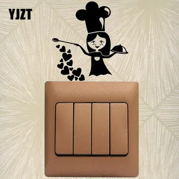 

YJZT Woman Chef Restaurant Fashion Home Room Wall Decals Vinyl Light Switch Stickers Black S18-0083