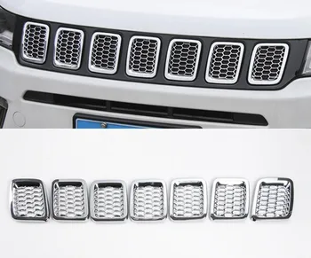 

2 sets Car Head Grill Protective Trim Stickers Car Front Mesh Grid Protect Frame Cover Molding Kit for JEEP Compass 2017~2020