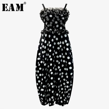 

[EAM] Women Black Dot Mesh Split Joint Spaghetti Strap Dress New Sleeveless Loose Fit Fashion Tide Spring Autumn 2020 1T320