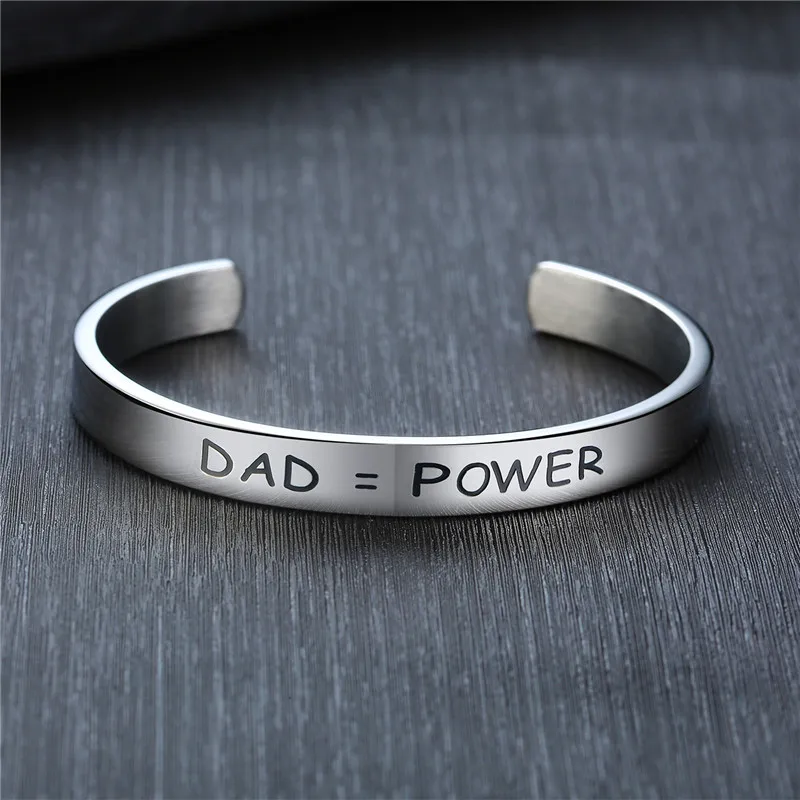 ZORCVENS новые Выгравированные папы = POWER I Love You DAD браслеты с манжетами серебряные браслеты из нержавеющей стали pulseira подарки для отца