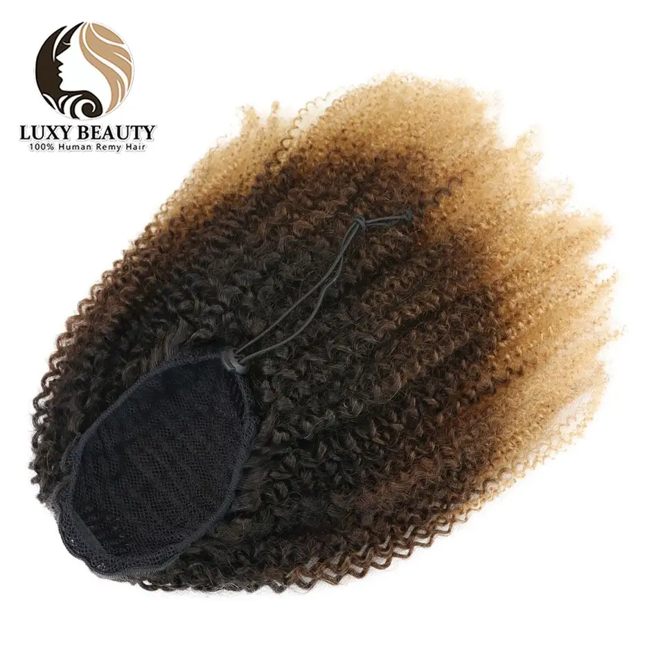 Афро кудрявые накладные Человеческие волосы Remy с кулиской хвосты для волос