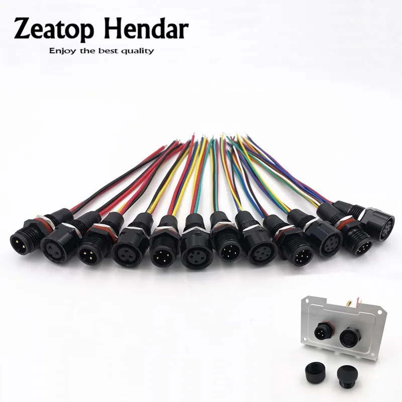 10Pcs M12 Waterproof 2 3 4 5 6 8 Pin Male / Female IP68 Panel Power Cable Plug for LED Strips Automatic Equipment Connector |
