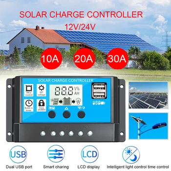

10A/20A/30A Solar Controller Auto Solar Charge Controller PWM Controllers LCD Dual USB 5V Output Solar Panel Regulator