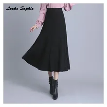 1 шт. Высокая талия женские Большие размеры Длинные плиссированные юбки зима вязание сплайсинга Полосатая юбка женские повседневные плиссированные юбки