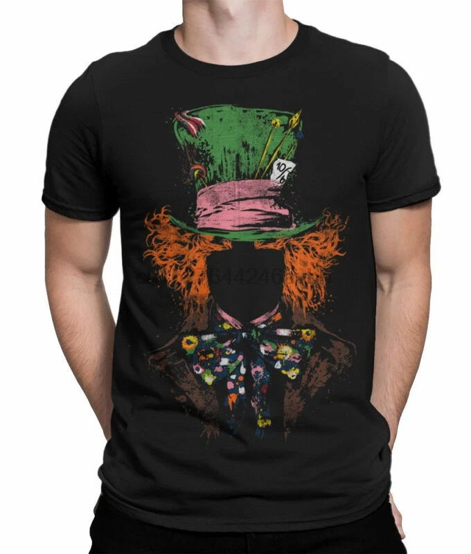 Алиса в стране чудес Mad Hatter Tee Мужская футболка Черная S-6XL | одежда