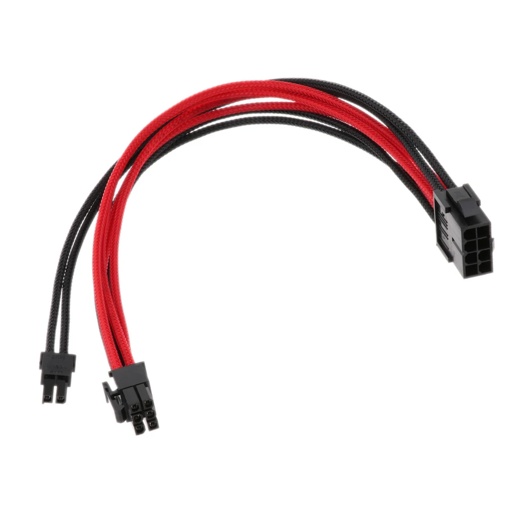 Video Card VGA PCI-E  To 6+2pin Extension Cable Sleeved Black+Red 30cm