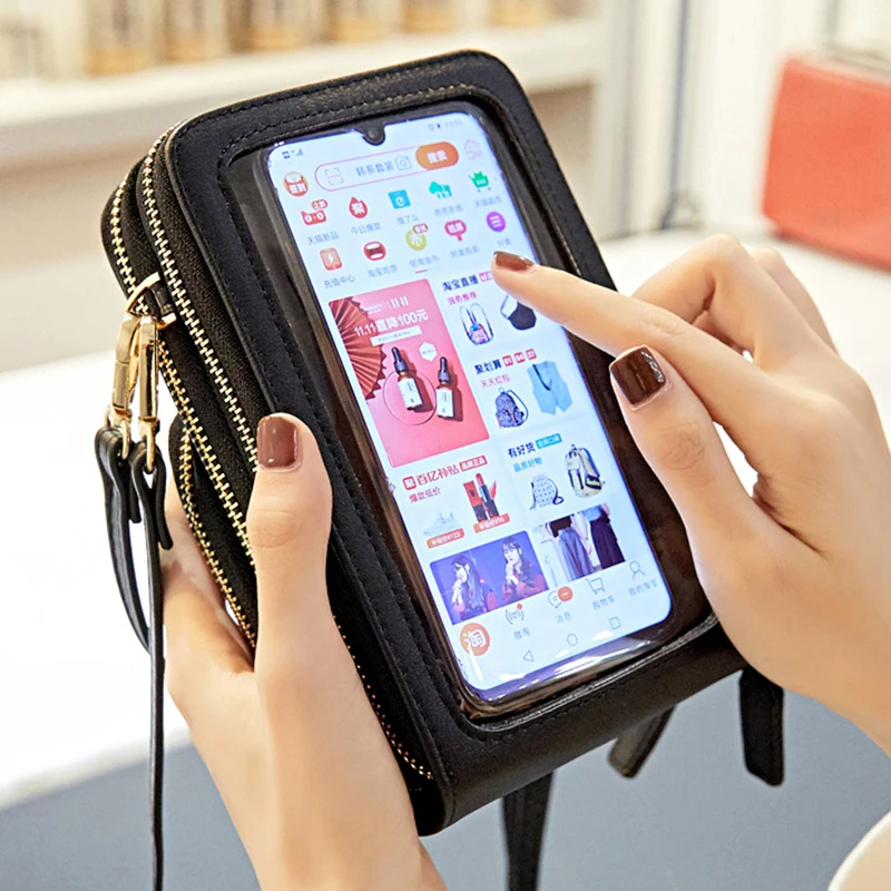 Purse Messenger-Bag Crossbody-Bag Pocket Cell-Phone-Shoulder-Bags Touch-Screen Transparent