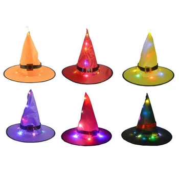 

6Pcs Halloween Decorations Witch Hat Outdoor Hanging Lighted Wizard Hat Colored Glowing Hat Decor for Outdoor Yard Tree