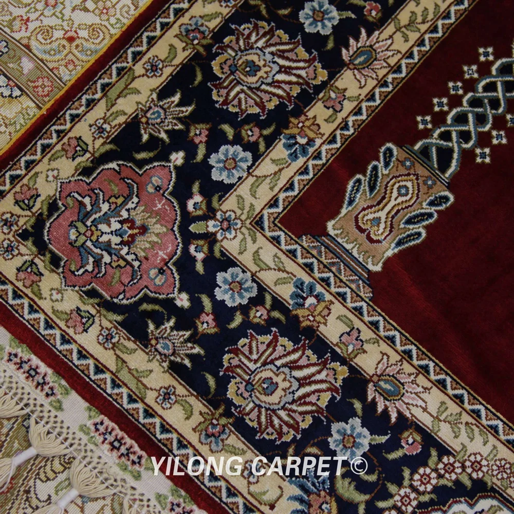 Yilong 3,5 'x5' персидкий Шелковый Молитвенный Ковер фиолетовый ручной работы изысканный молельный коврик ручной работы(TJ106A