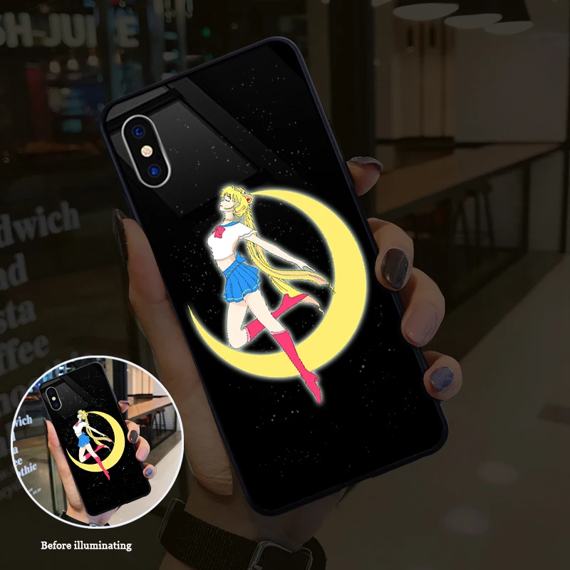 Sailor Moon умный индукционный чехол для телефона с подсветкой для iPhone 6 S 7 Plus 8Plus XR 10 X XS 11 Pro MAX блестящий чехол s