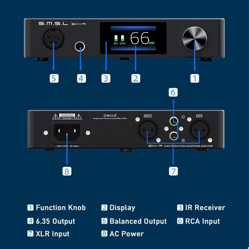 Smsl sh-9ヘッドフォンアンプthxaaaテクノロジーrca/xlr入力6.35mm 