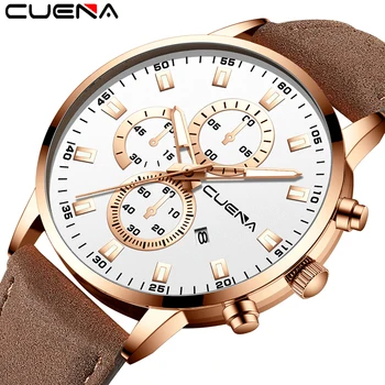 

CUENA Watch Men Leather Watch Quartz Watch Fashion Simple Design For Men 30M Waterproof Simple Calendar Watch relogio masculino
