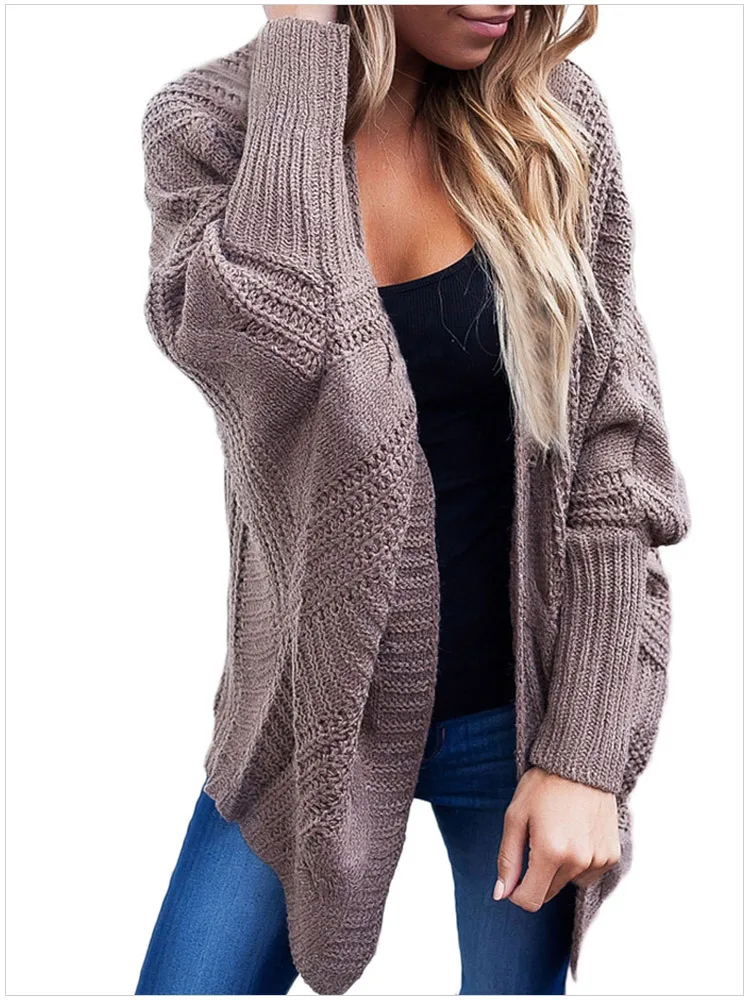 Fashion Casual Solid Knitted Sweater Plus Size Long Sleeve Cardigan Women Thick Long Open Stitch Knitwear Top Femme