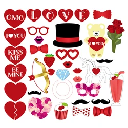 Valentine Day Photo Booth Props DIY Selfie Prop Kit for Wedding Engagement Bridal Shower Birthday Party Supplies