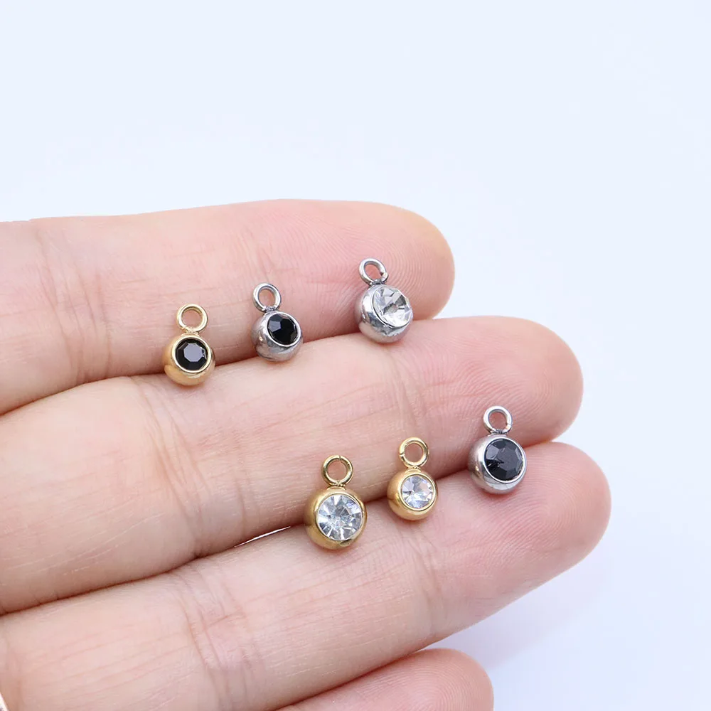 스테인리스 스틸 미니 스톤 댕글링 참, DIY 발목 귀걸이 팔찌, 언페이드 무색 2 색, 도매, 5mm, 6mm, 10 개