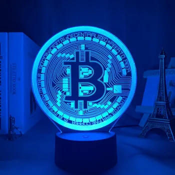 

3D Acrylic Led Night Light Bitcoin for Room Decorative Nightlight Touch Sensor 7 Color Changing Battery Powered Table Night Lamp