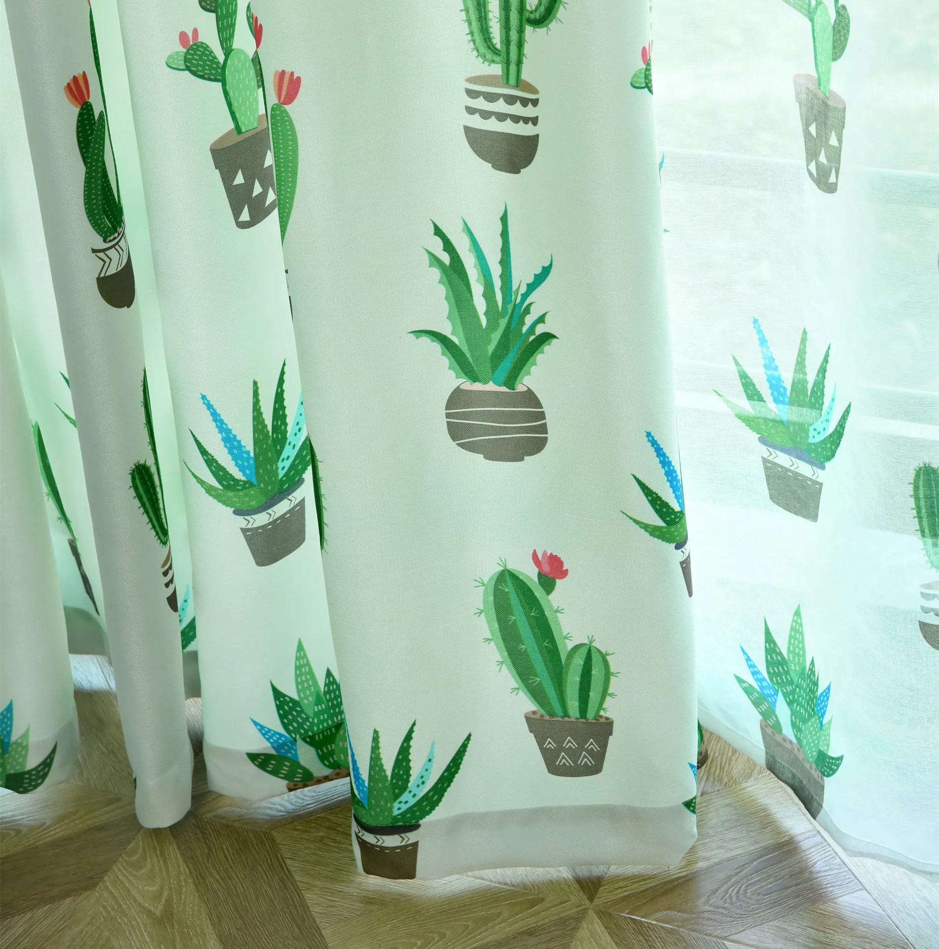 

Fresh Modern Curtains for Living Room Bedroom Nordic Cacti Cotton Linen Personality American Curtain Potted Plant Sheer Curtains