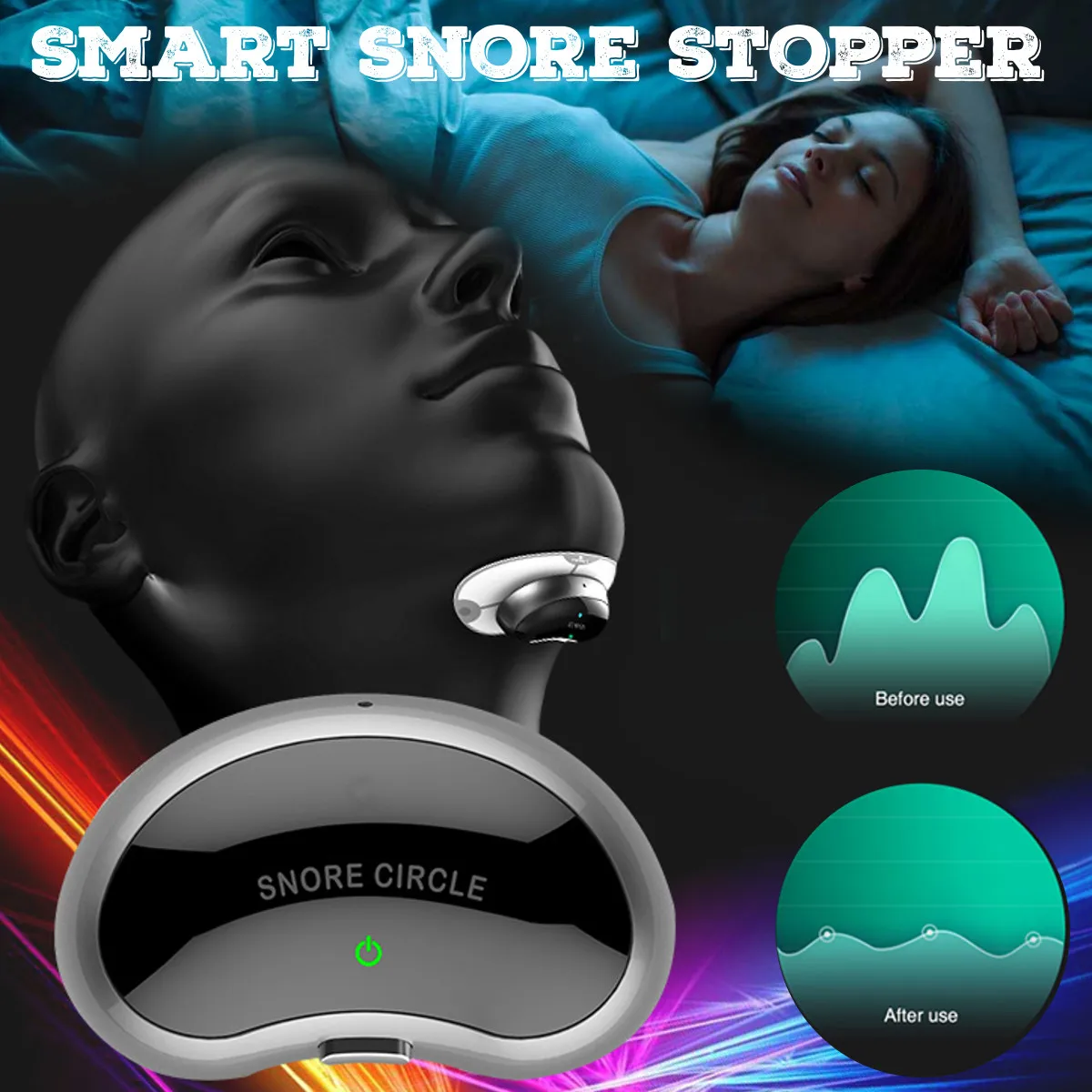 

Smart Snore Stopper Stop Snoring Biosensor anti snore Sleeping Aid with APP and sleep monitor sleep aid device CPAP replacer