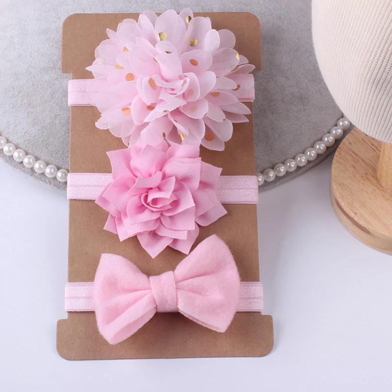 

Cute Kids Elastic Flowers Hair Band Set Children Simple Solid Color Bow Hair With Three-Piece Suit Hair Bands For Baby Girls