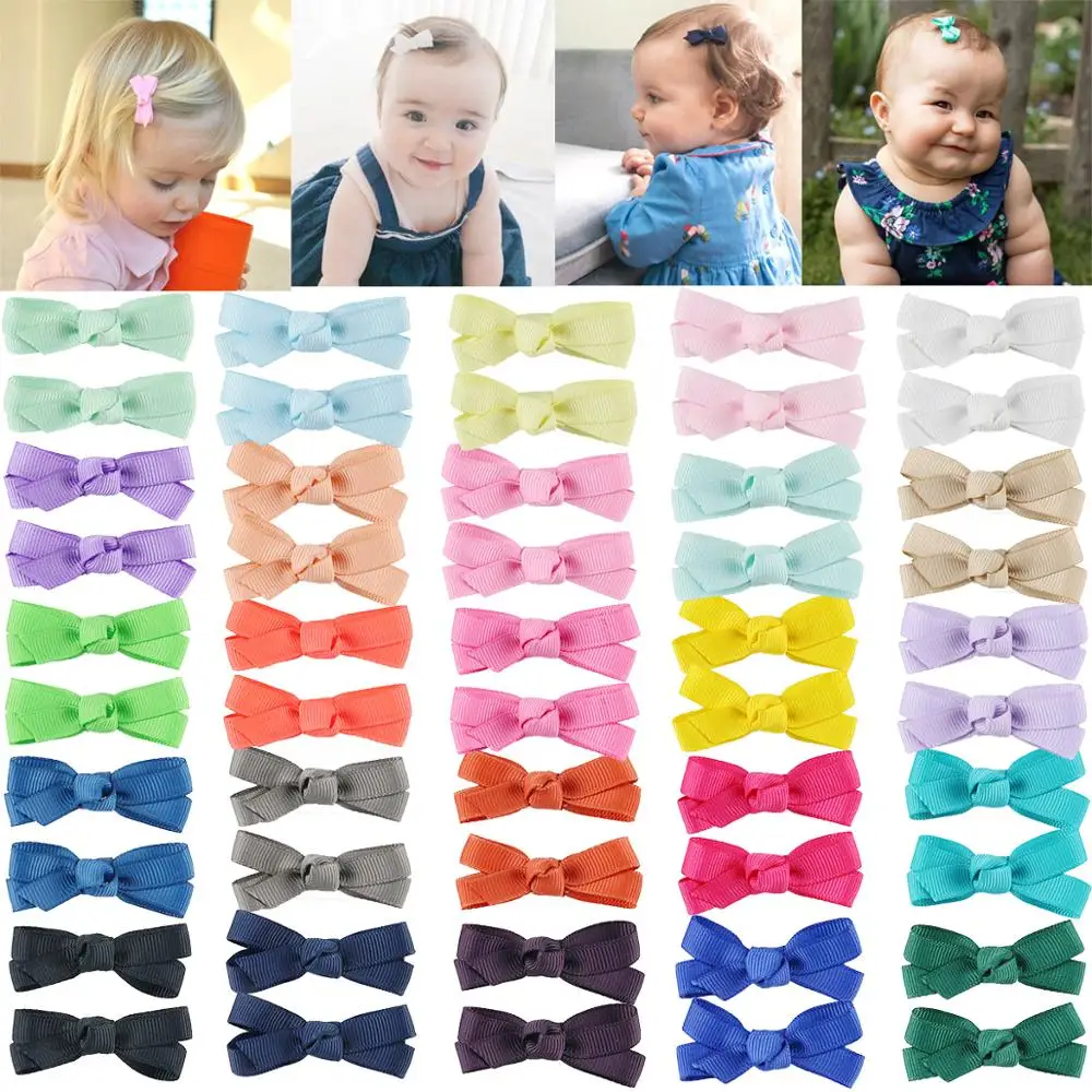 50PCS/25Pairs Baby Hair Clips 2.4Inch Grosgrain Ribbon Tiny Hair Bow Alligator Hair Clips Fully Lined for Fine Hair Infants Baby Girls Toddlers Kids 