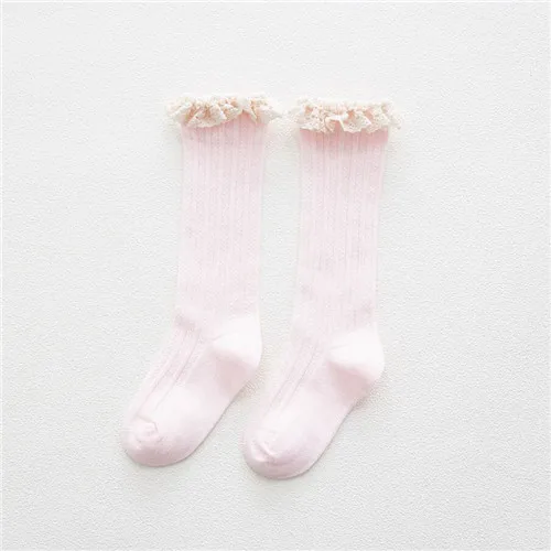pink lace Хлопковые гольфы для девочек с большим бантом, гольфы для детей, не скользящие детские носки принцессы осенне-зимний стиль - Цвет: pink lace