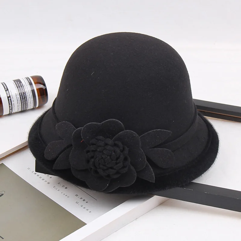 Новая модная женская шляпа с цветочным принтом, дизайнерская Осенняя винтажная шляпа, вечерние кепки - Цвет: Черный