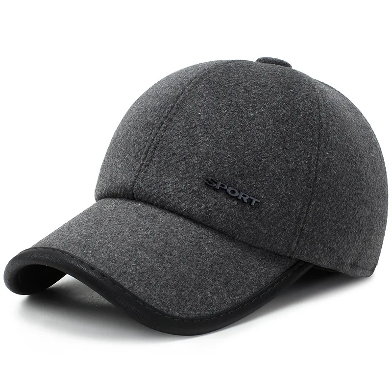 

HOT Winter Baseball Cap For Men With Earflaps Warm Cotton Thicker Snapback Cap Men Father's Hats Ear Protection