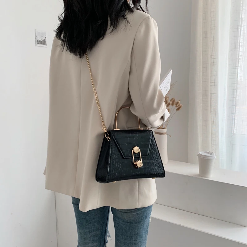 Stone Pattern Leather Crossbody Bags For Women Small Totes Designer Handbags Chain Shoulder Messenger Bag Purses Clutch