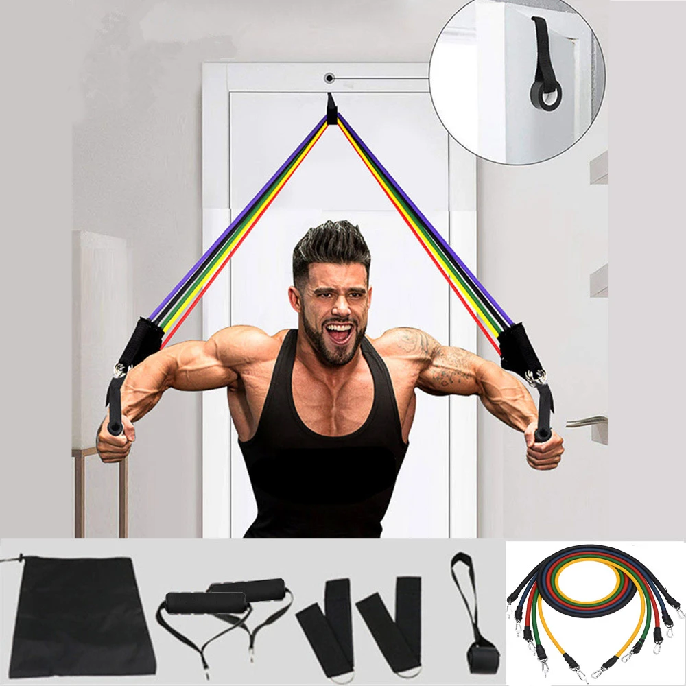 11 Pcs Elastic Resistance Bands Sets Workout Rubber Elast Band For