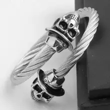 Титановый Браслет-манжета с двойным скелетом и черепом, мужские серебряные браслеты из нержавеющей стали, браслеты, мужские ювелирные изделия, pulseira