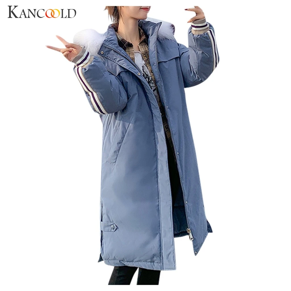 KANCOOLD, женские вечерние с вышивкой сзади, свободные, толстые, длинные, с капюшоном, хлопковые, женские, толстые, теплые, зимние