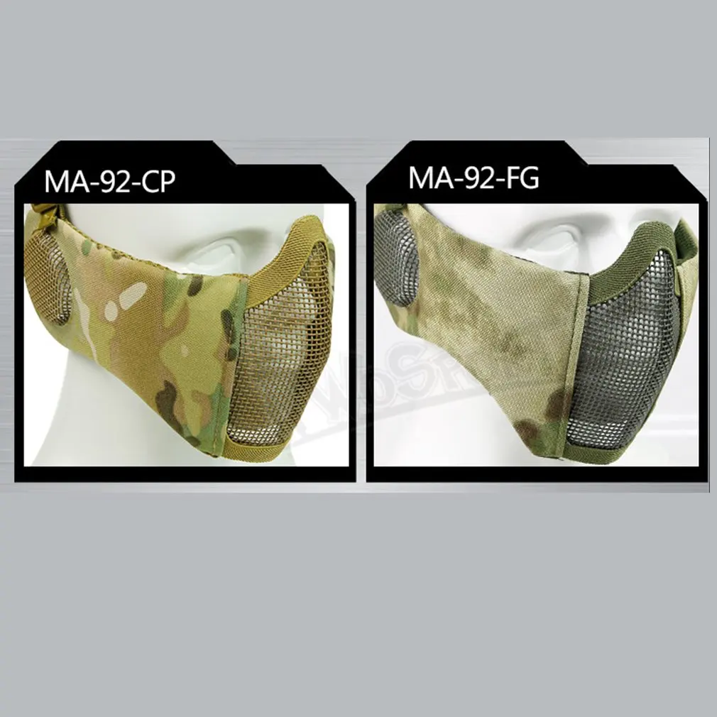 Foldable Tactical Half Face Protective Mask Mesh Lower Face Mask with Ear Protection for Military Paintball Hunting Airsoft