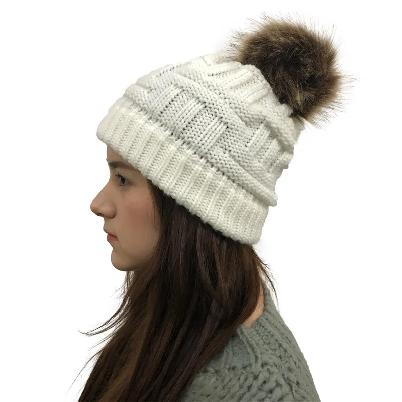 

Fashion Autumn Winter Arcylic With Wool Ball Design Girls's Skullies Hat Beanies Hat For Women 6colors Dropping Shipping