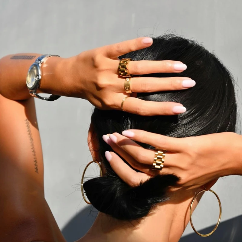 Peri'sbox Solid Gold Color Bold Wide Thick Ring for Women Chunky Link Chain Titanium Steel Strap Finger Rings Jewelry Wholesale - Image 4