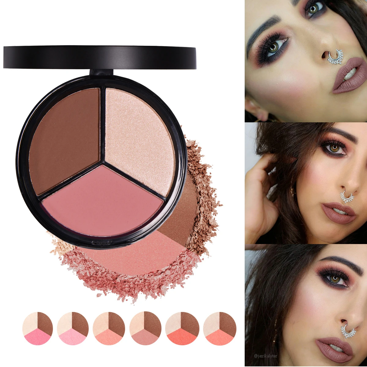 

BeautyBigBang 3 Colors Shimmer Bronzers and Highlighters Powder Makeup Blusher Highlighter for Palette Contour
