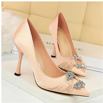 

Zapatos De Mujer High Heels Pointed Toe Ladies Shoes Shallow Pumps Shoes Women Rhinestone Wedding Shoes Slip On Heels Women