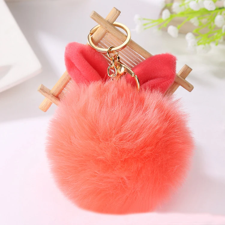 

2019 Fur Pom Pom Keychains Fake Rabbit Fur Ball Key Chain Porte Clef Pompom De Fourrure Fluffy Bag Charms Bunny Keychain Keyring