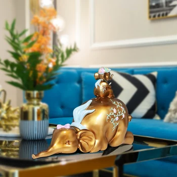 

Simple Art Resin Elephant Decoration Home Living Room Wine Cabinet Desktop Mother and Child Elephant Place Home Decoration Gift