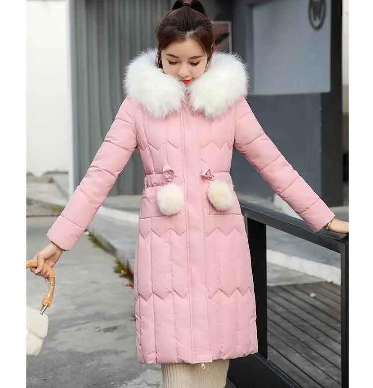Прямая поставка зимняя женская куртка пальто парки женские ватные куртки теплая верхняя одежда с капюшоном большой воротник из искусственного меха плюс XXXXL - Цвет: Розовый