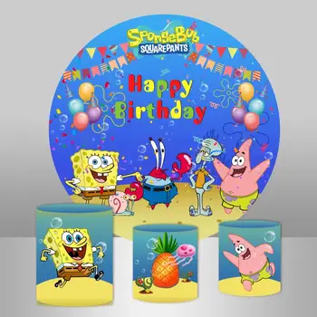 

InMemory Vinyl Children's Birthday Party Round Backgdrops Underwater World Spongebob Photo Background 2020 New Vinyl Booth Props